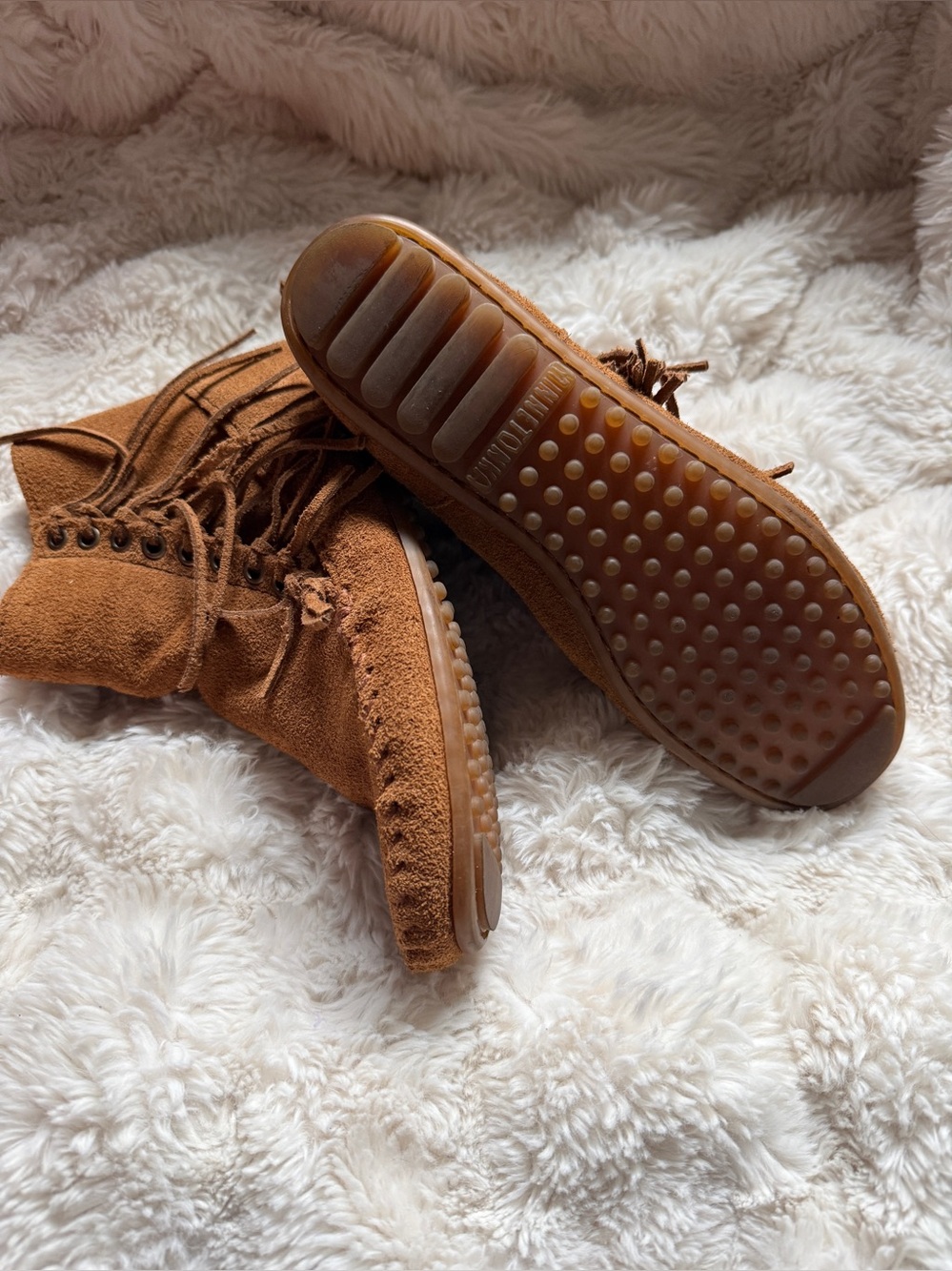Minnetonka Fringe Suede Ankle Boots - Brown 6.5
